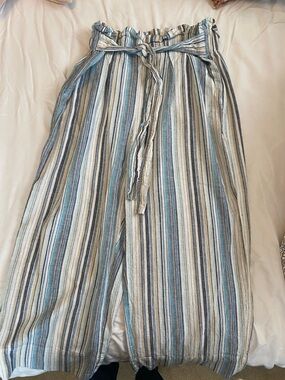 Zac & Rachel Striped Linen-Blend Pants in Blue and Cream